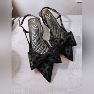 Elegant Black Polka Dot Slingback Heels